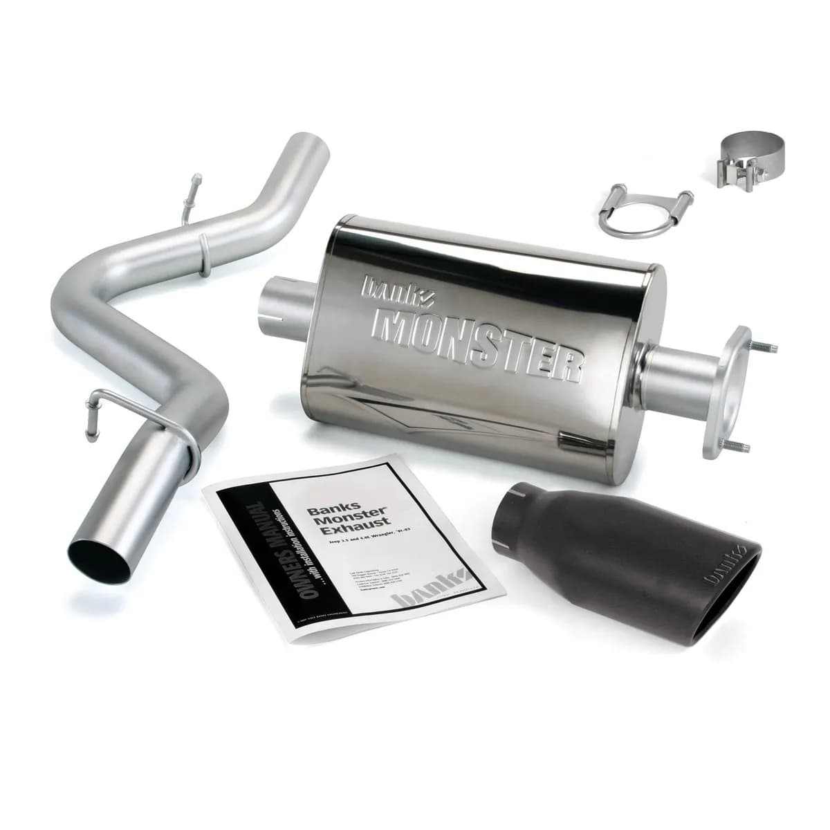 Monster Exhaust System Single Exit Chrome Ob Round Tip 04-06 Jeep 4.0L Wrangler TJ Banks Power