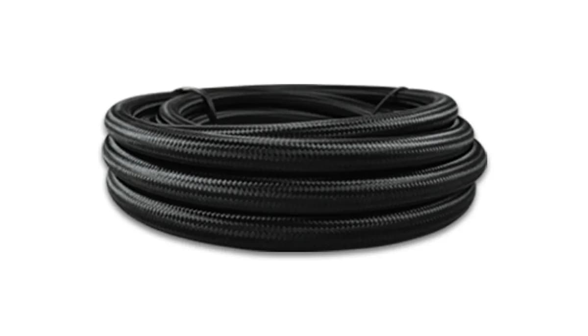 Nylon Braided Flex Hose; -12AN; 0.641 in. Hose ID; 0.766 in. Hose OD; 9.875 in. Bend Radius; 1000 PSI Operating Pressure; 4000 PSI BP; 20ft. Roll; Black; w/PTFE Liner;