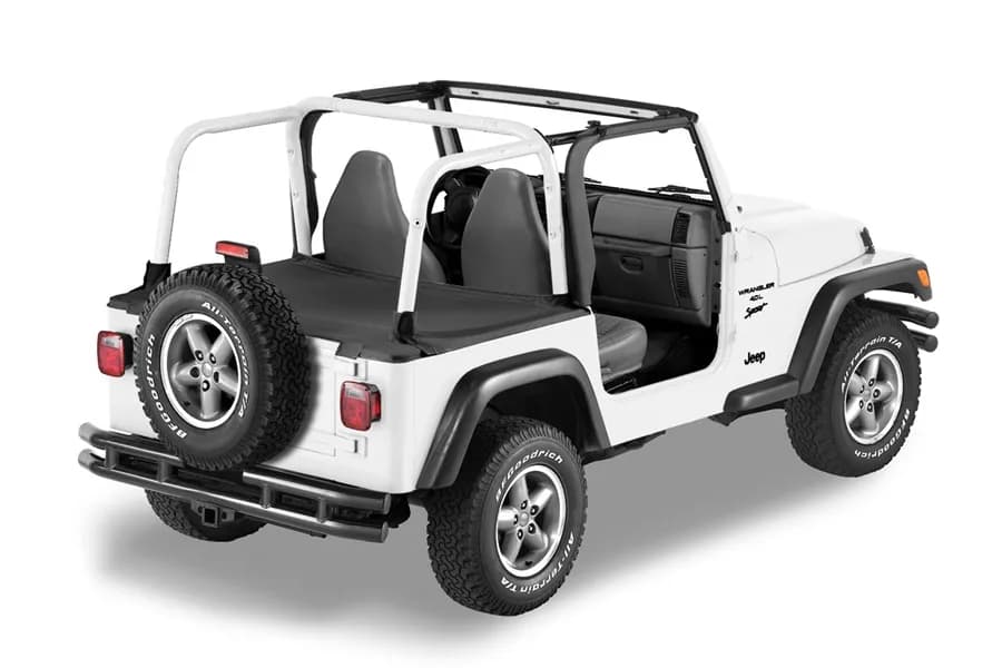 Cargo Deck Covers For Jeep 1997-2002 Wrangler TJ Standard Factory Hardtop Removed with Belt Rail Channels Black Denim Bestop