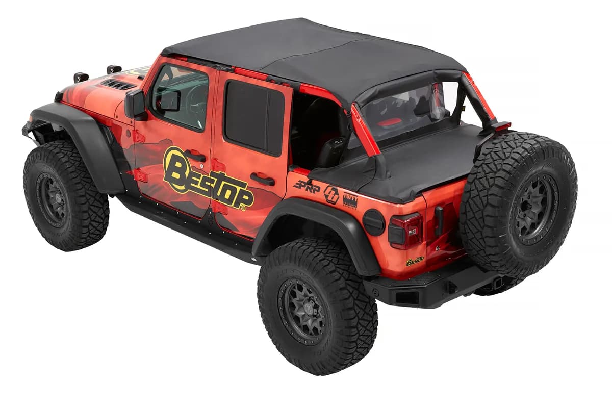 Jeep Bikini Top Header Safari Bikini Tops For Jeep 2018-2023 Wrangler JL 4 Door Black Diamond Fabric Bestop