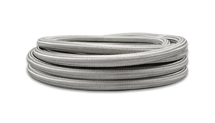 Stainless Steel Braided Flex Hose; -8AN; 0.422 in. Hose ID; 0.547 in. Hose OD; 5.5625 in. BR; 2500 PSI Operating Pressure; 8000 PSI BP; Natural; 20 ft. Roll; w/PTFE Liner;