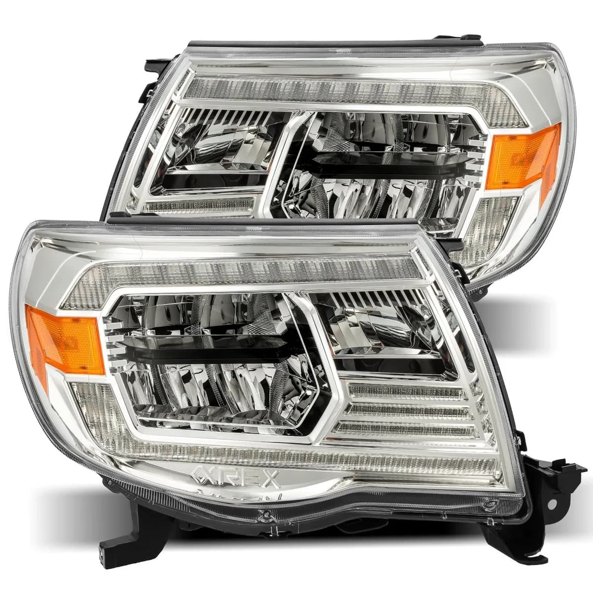 Crystal Headlights Plank Style Design Chrome w Activation Light and DRL Toyota Tacoma 2005-2011