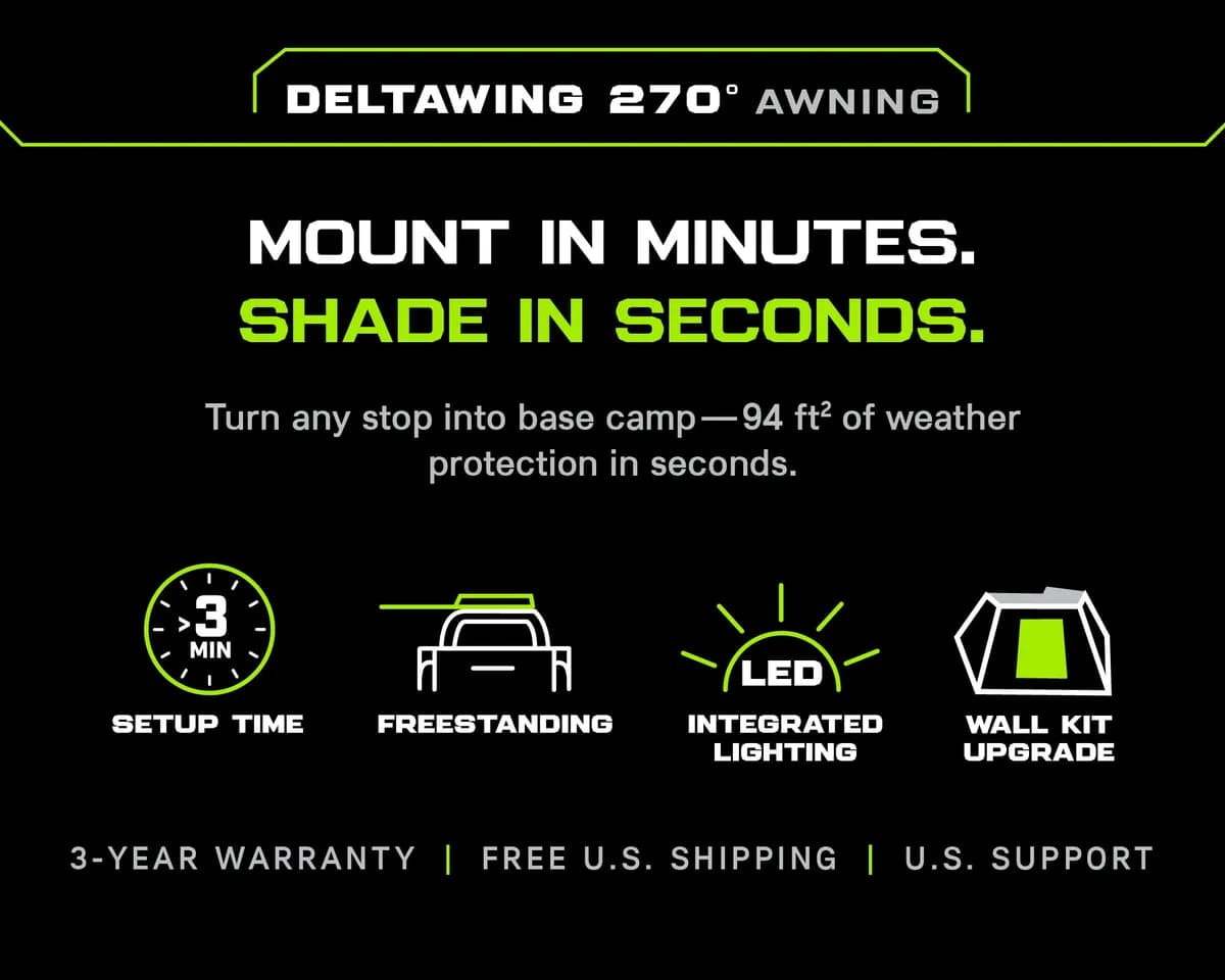 Deltawing 270degree 6.5ft Freestanding Awning For Right Side With LED Lights Waterproof Uv50 Kit