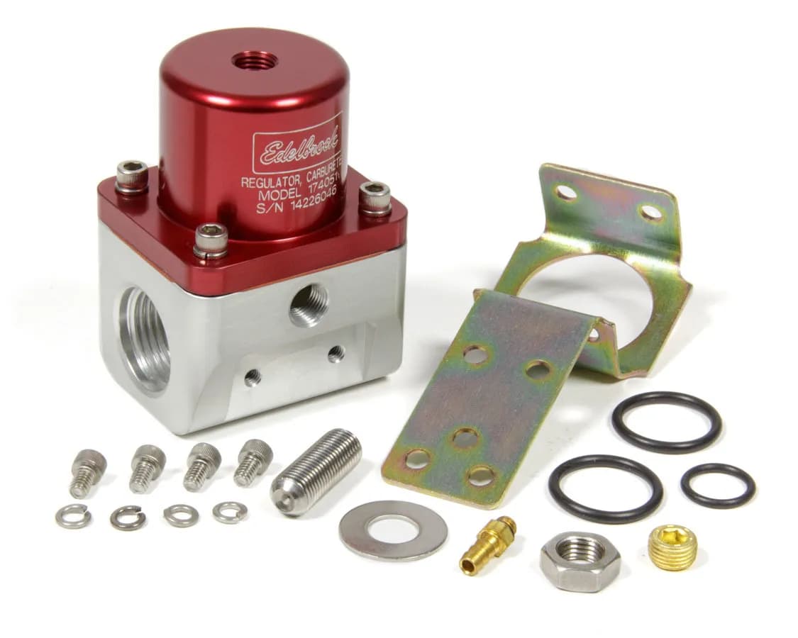 Edelbrock 174051 Carbureted Adjustable Bypass Fuel Pressure Regulator (180 GPH) in Red Finish