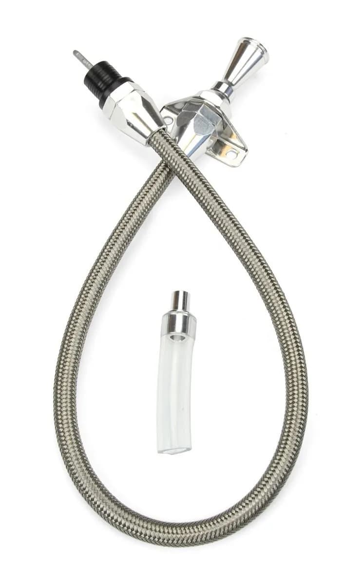 Hi-Tech Flexible Braided Transmission Dipstick; 24 in.; Firewall Mount; Incl. Flexible Inner Dipstick/Funnel Adapter/Braided Stainless Outer Housing; Stainless Steel Finish;