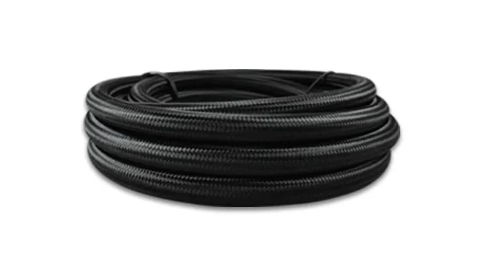 Nylon Braided Flex Hose; -4AN; 0.1875 in. Hose ID; 0.3125 in. Hose OD; 3 in. Bend Radius; 4000 PSI Operating Pressure; 12000 PSI BP; 10ft. Roll; Black; w/PTFE Liner;