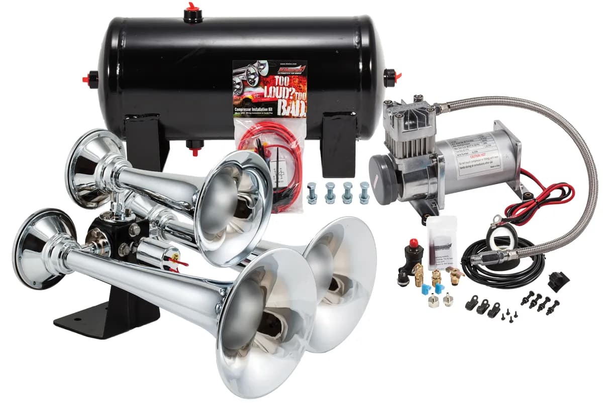 Pro Blaster™ Triple Horn Kit; Chrome; Includes Horns PN[500]/ 150 PSI Air Compressor PN[6275RC]/ 1.5 Gallon Air Tank PN[6275RT];