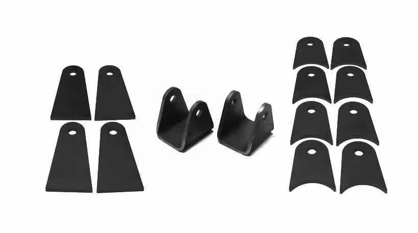 Steinjäger Tabs and Clevises, Weld On 4 Link Tab and Clevis Kits 0.500 Bore 4.00 Axle Diameter 8 Axle Tabs 4.00 Inches Long 4 Flat Tabs 4.00 Inches Long 2 Clevises with 3.00 Inch Jaw