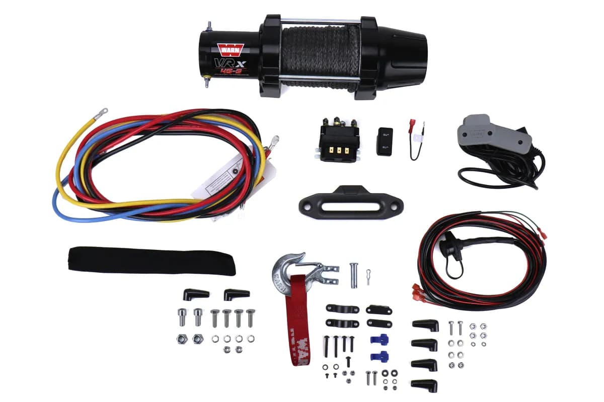 WARN - Vehicle Mounted; ATVs and Side By Sides; Waterproof; 12 Volt; 4500 Pound Line Pull Capacity; 50 Foot x 1/4 Inch Synthetic Rope; Black Hawse Fairlead;