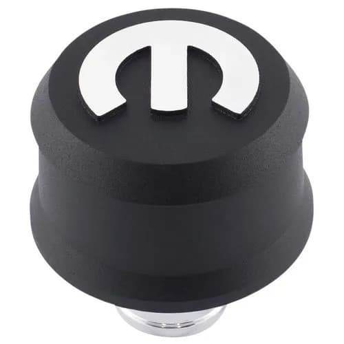 Slant-Edge Aluminum Push-In Air Breather Cap Black Crinkle Finish Raised Machined Mopar Emblem Proform