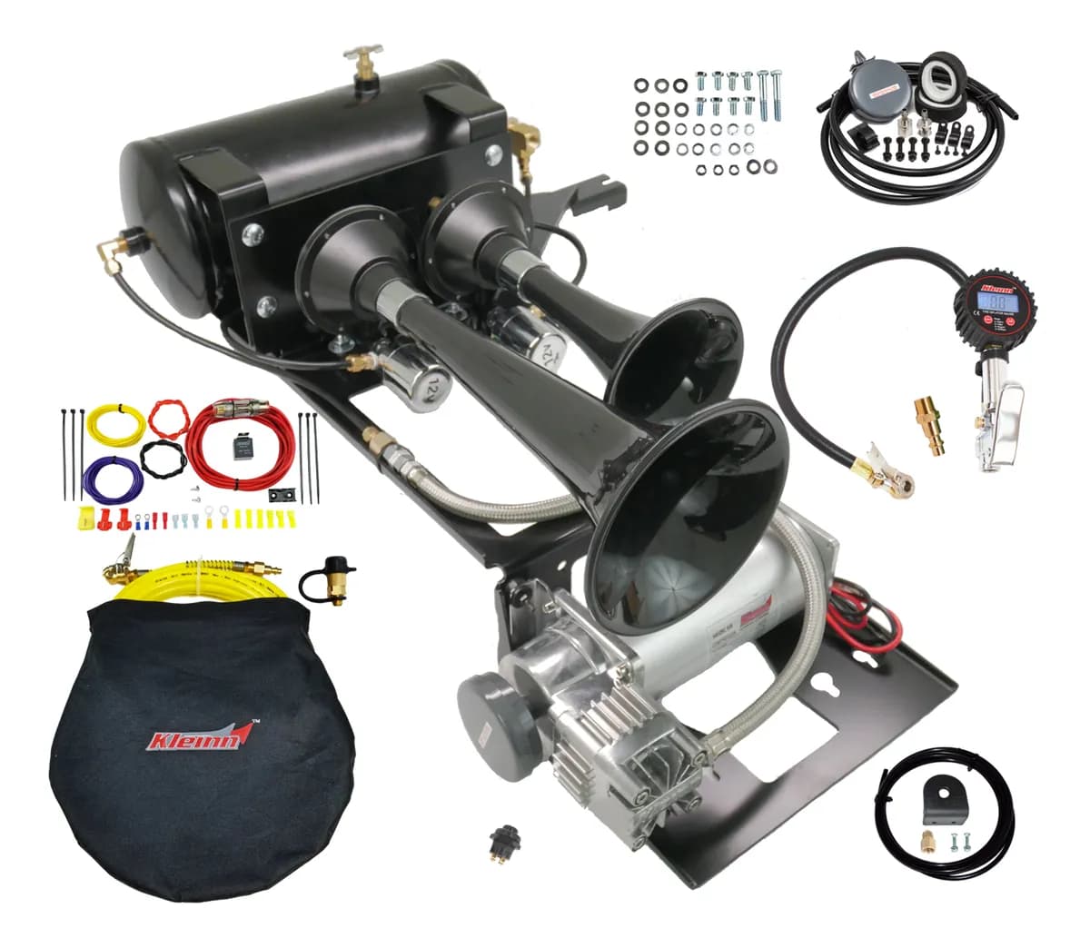 Onboard Air System w/Horns; Includes Dual Black Horns PN[220]/ 150/200 PSI Air Compressor PN[6450RC]/ 1.5 Gallon Air Tank PN[6275RT];