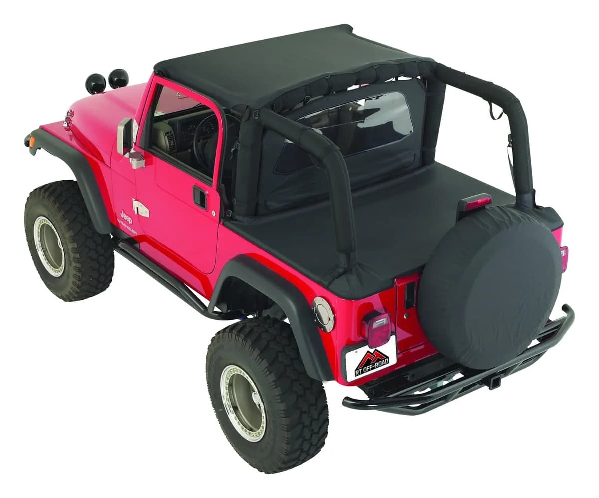 1987-1991 Wrangler YJ Black Denim; This economy kit includes one Beach Topper one Windbreaker and one Tonneau Cover. Tire Cover is not included.