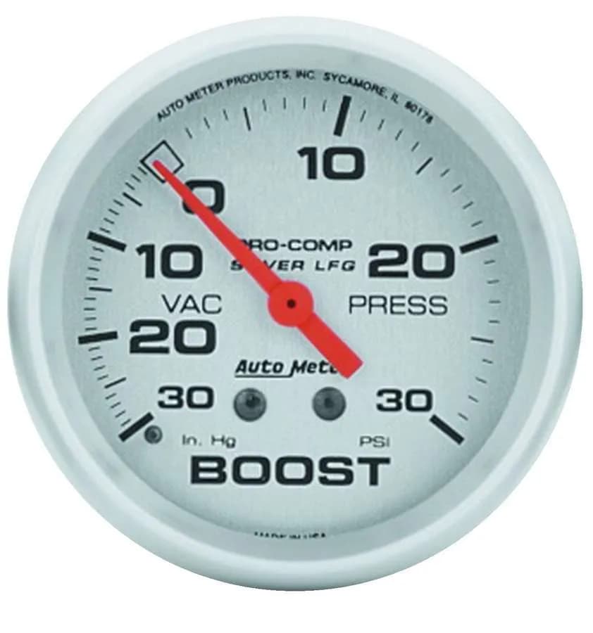 Gauge, Vac/Boost, 2 5/8", 30inHg-30psi, Liquid Filled Mech, Ultra-Lite