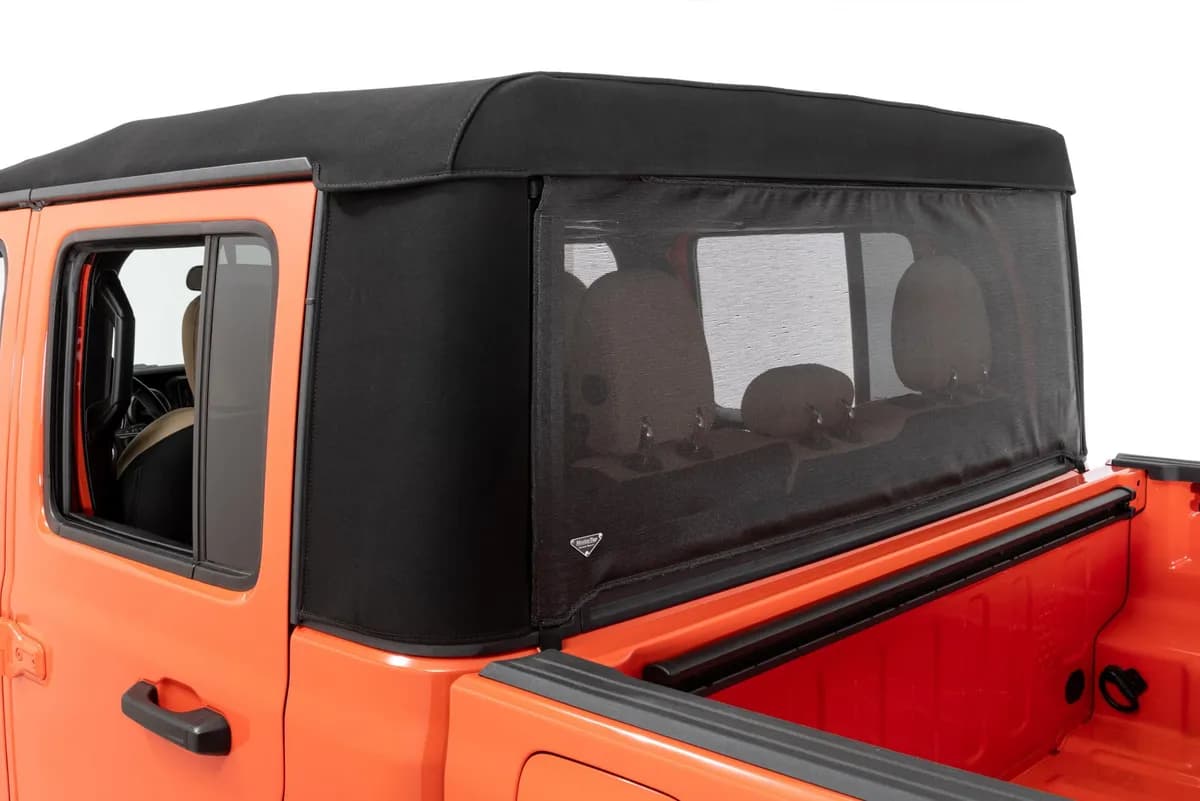 Mesh Trail Screen Rear Window 2020-2024 JT Gladiator with Factory Soft Top 1 Piece Kit Black Mesh MasterTop