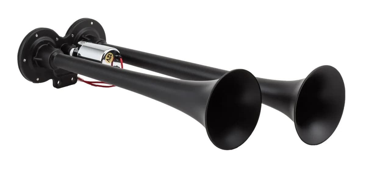 Black Dual Horn; 15 in. / 12.25 in. Trumpets; XCR2.0 Coated Zinc Alloy;
