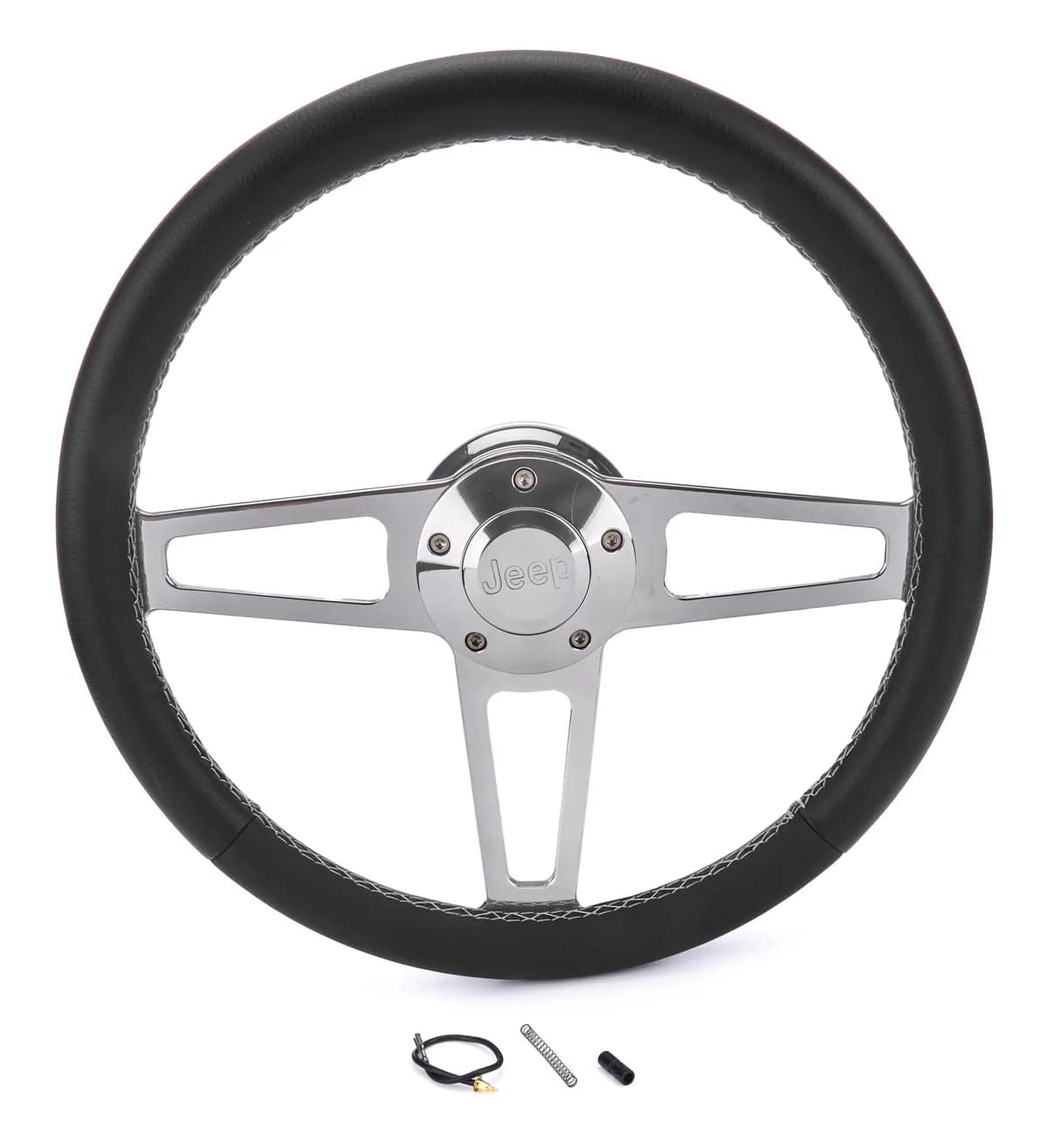 Billet T Series Steering Wheel and Installation Kit; Jeep Logo; Includes Billet Steering Wheel/OEM Center Cap/Install Kit PN[5196-1] Polished;