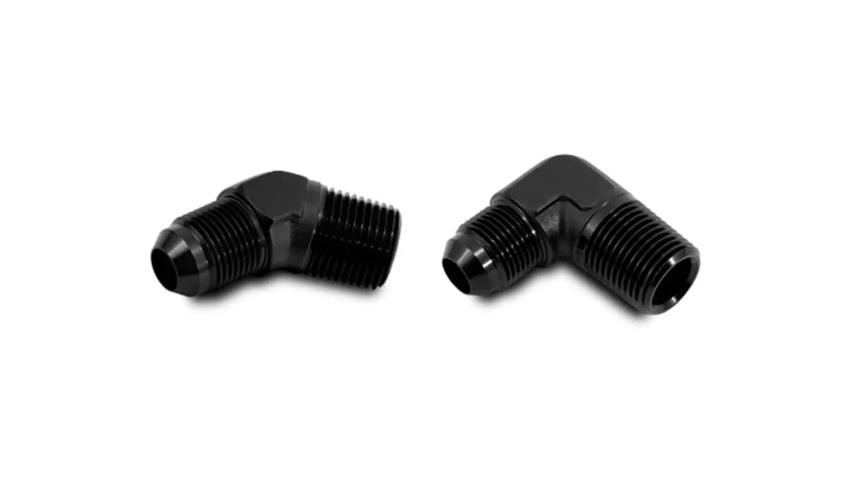45 Degree AN to NPT Adapter Fitting; -8AN x 0.75 in. NPT; 6061 Aluminum; Black Anodized;