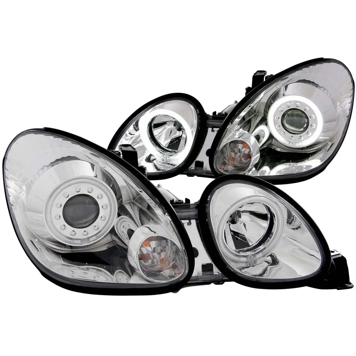 Projector Headlight Set w/Halo; Clear Lens; Chrome Housing; Pair; CCFL; For Use w/Non HID Models Only;
