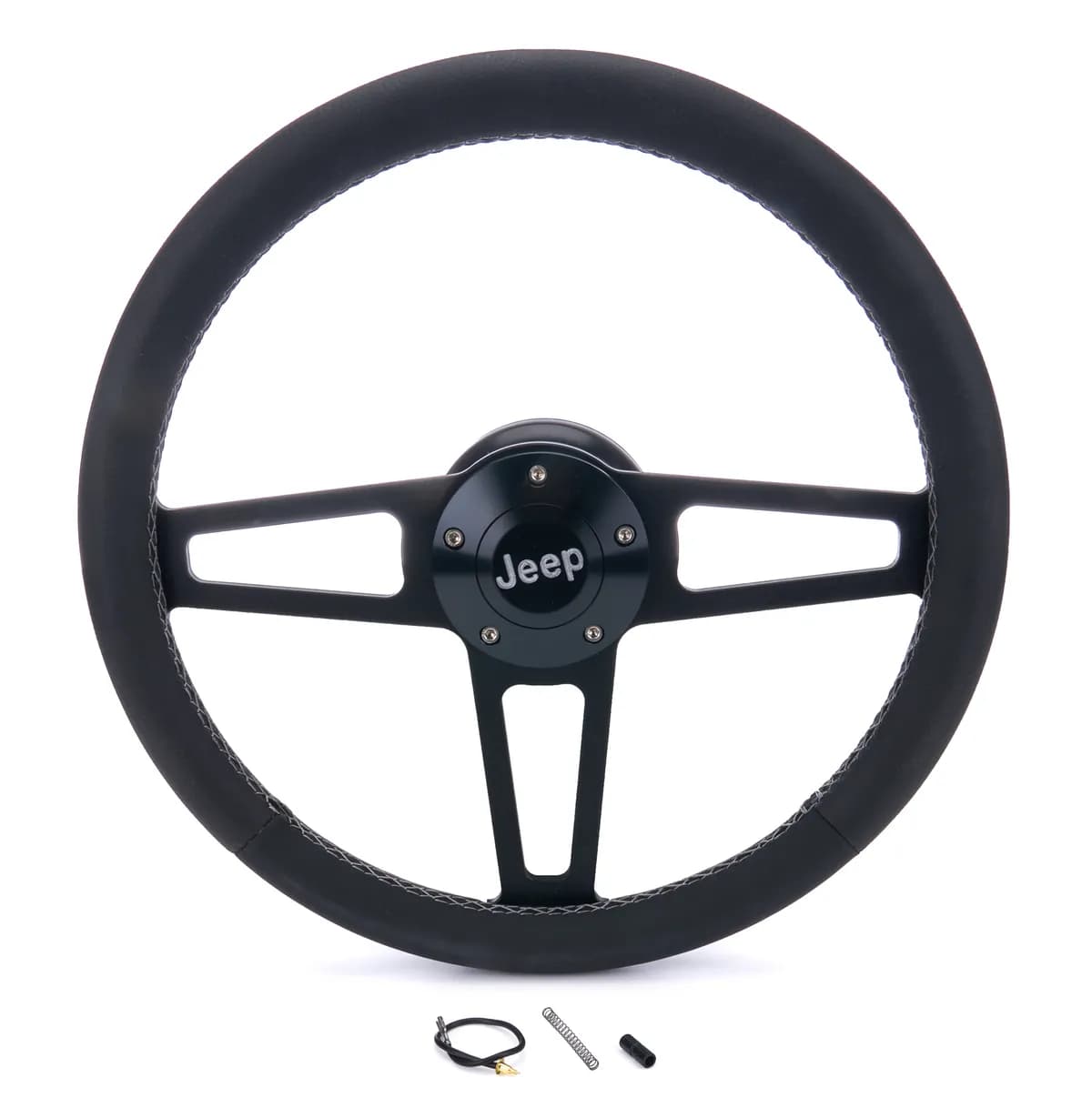 Billet T Series Steering Wheel and Installation Kit; Jeep Logo; Includes Billet Steering Wheel/OEM Center Cap/Install Kit PN[5196] Black;
