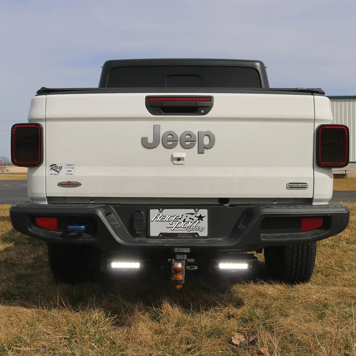 2020-Current Jeep Gladiator Hitch Bar Reverse 7in LED Flood Lighting Heavy Duty Bolt-On Blacked Out Kit with Heated Lens and Dual End Light Cap