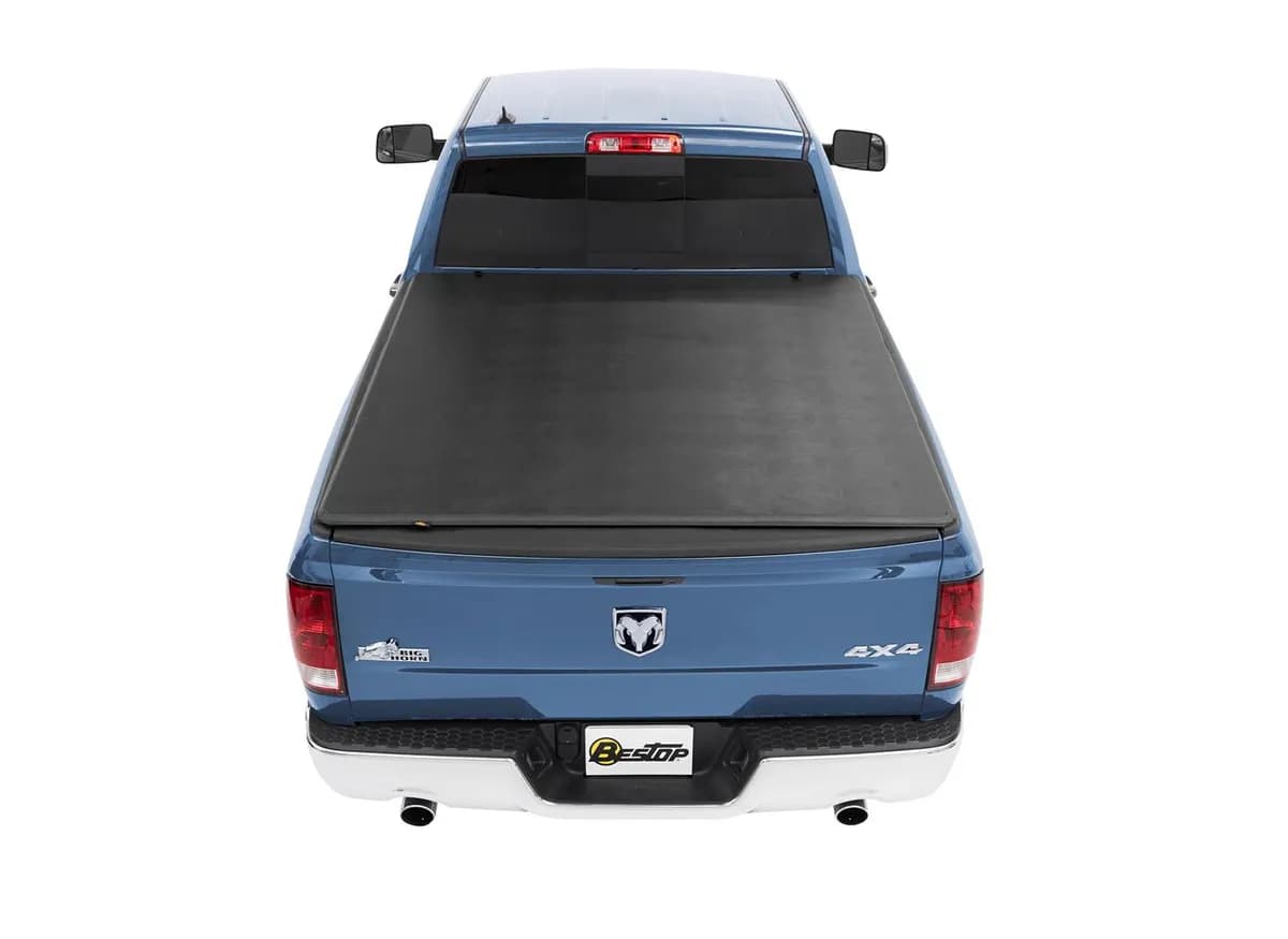 Soft Tri-Fold Tonneau Cover EZ-Fold For Dodge 2009-2010 Ram 1500 6.5 Foot Black Tailgate Spoiler Not Included Bestop