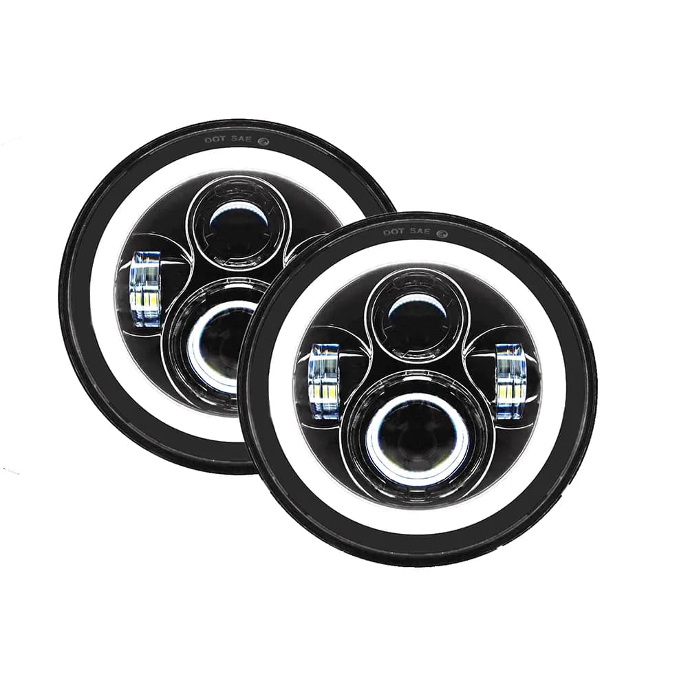 Quake LED - Qte902 - Jeep Jk/Cj/Tj 7 Inch 45 Watt High/Low Headlight RGB HD Accent Tempest Series For 1975-1983 Jeep Cj5