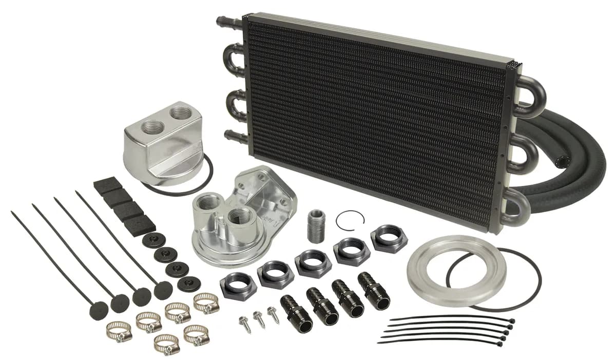 6 Pass Series 7000 Alum/Copper Universal Engine Oil Cooler Kit, Spin On Adapter