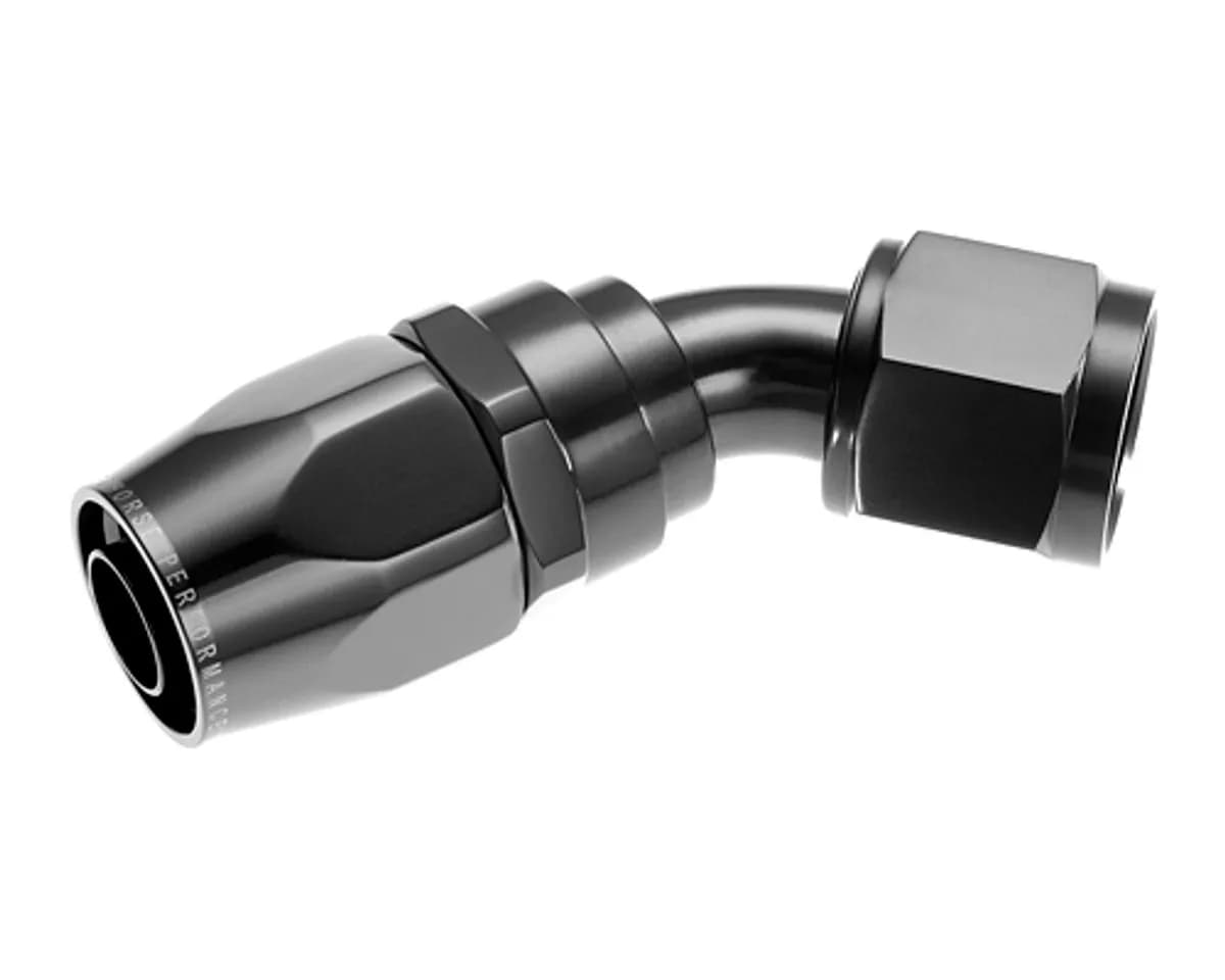 06 45 Degree Female Aluminum Hose End Black