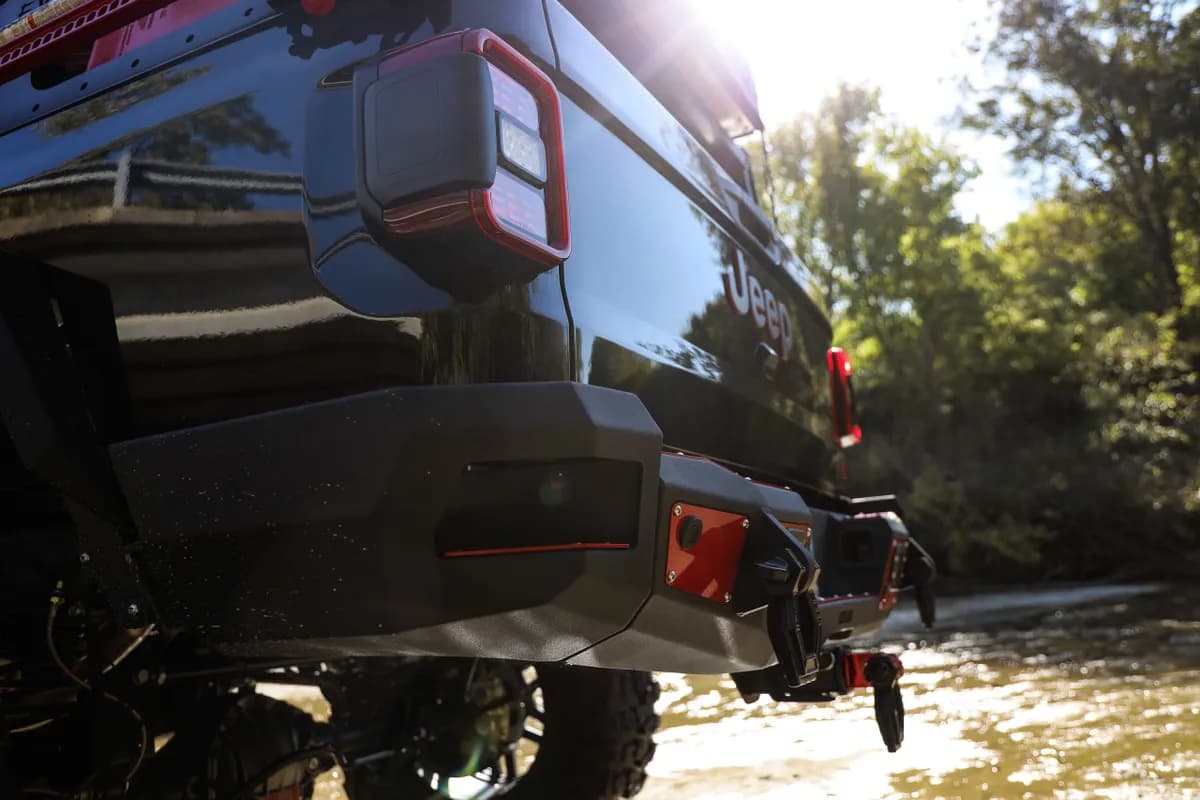 2020-2025 Jeep Gladiator Rear Bumper Full width Sensor Cutouts Reverse Light Cutouts Texture Black Powdercoat Bodyguard Bumpers