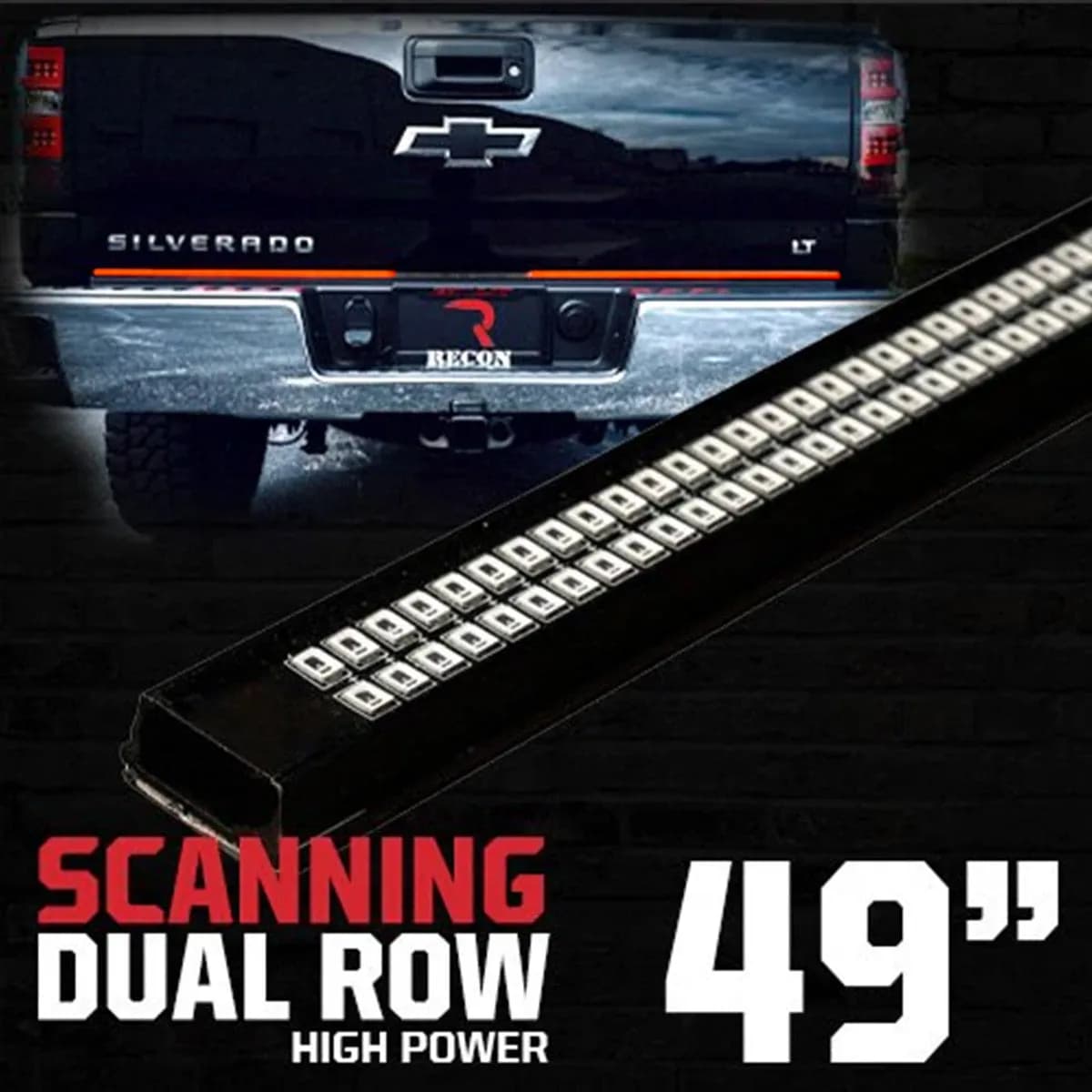 49inch Tailgate Bar w Ultra High-Power Dual Row Red Inchscanninginch LED Turn Signals And Ultra High-Power Dual Row Red LED Brakerunning Lights And Ultra High-Power Dual Row White LED Reverse Lights 49inch Bar Fits Most Flare Side And Smaller Trucks an