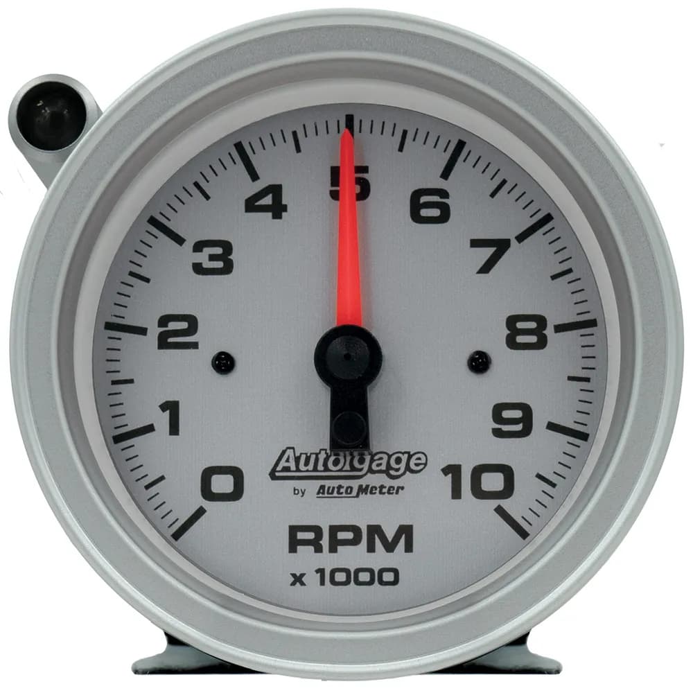 3-3/4 In. Pedestal Tachometer, 0-10,000 Rpm, Silver Dial, W/External Shift-Light, Auto Gage
