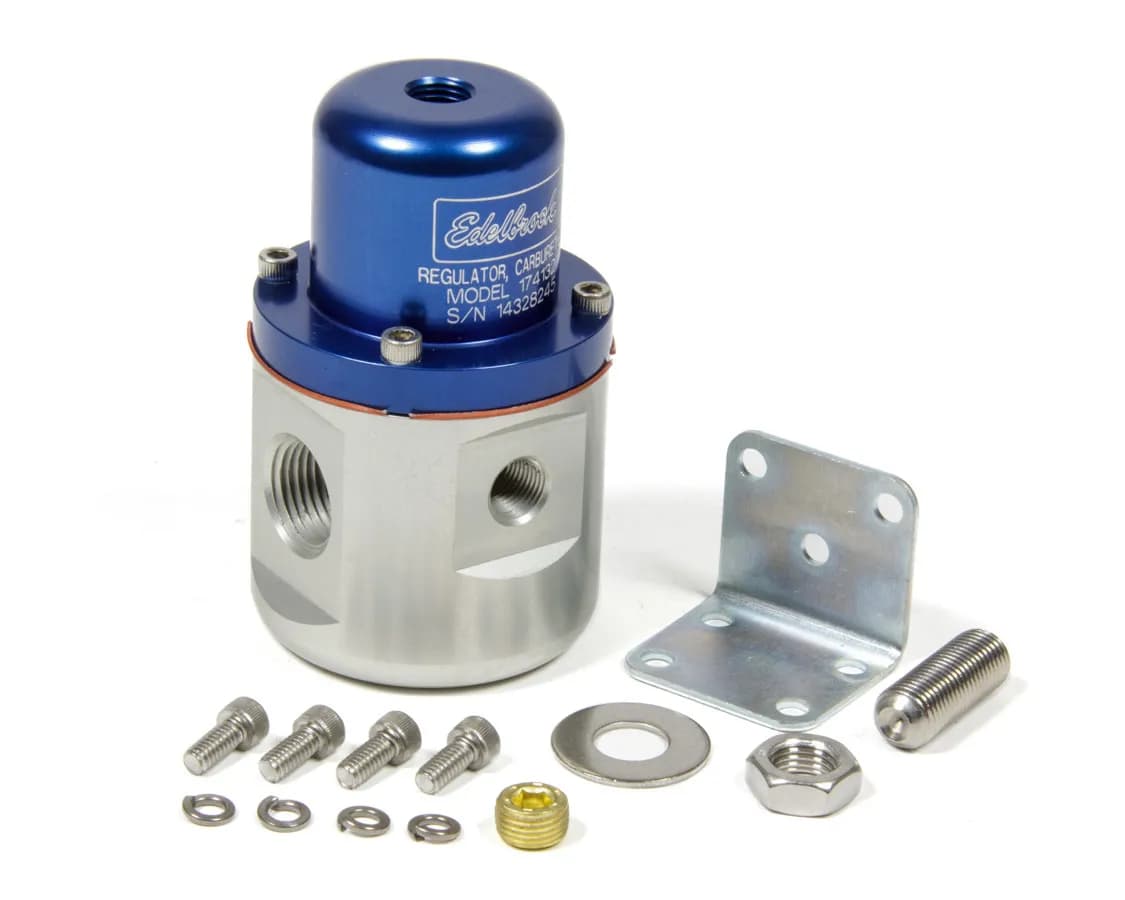 Edelbrock 174132 Carbureted Adjustable Bypass Fuel Pressure Regulator (160 GPH) in Blue Finish