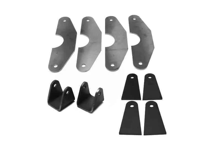 Steinjäger Tabs and Clevises, Weld On 4 Link Tab and Clevis Kits 0.500 Bore 2.75 Axle Diameter 3.00 Inch Clevis Jaw 4.00 Inch Straight Tab Length 2 Clevises, 4 Parallel Tabs, 4 Straight Tabs