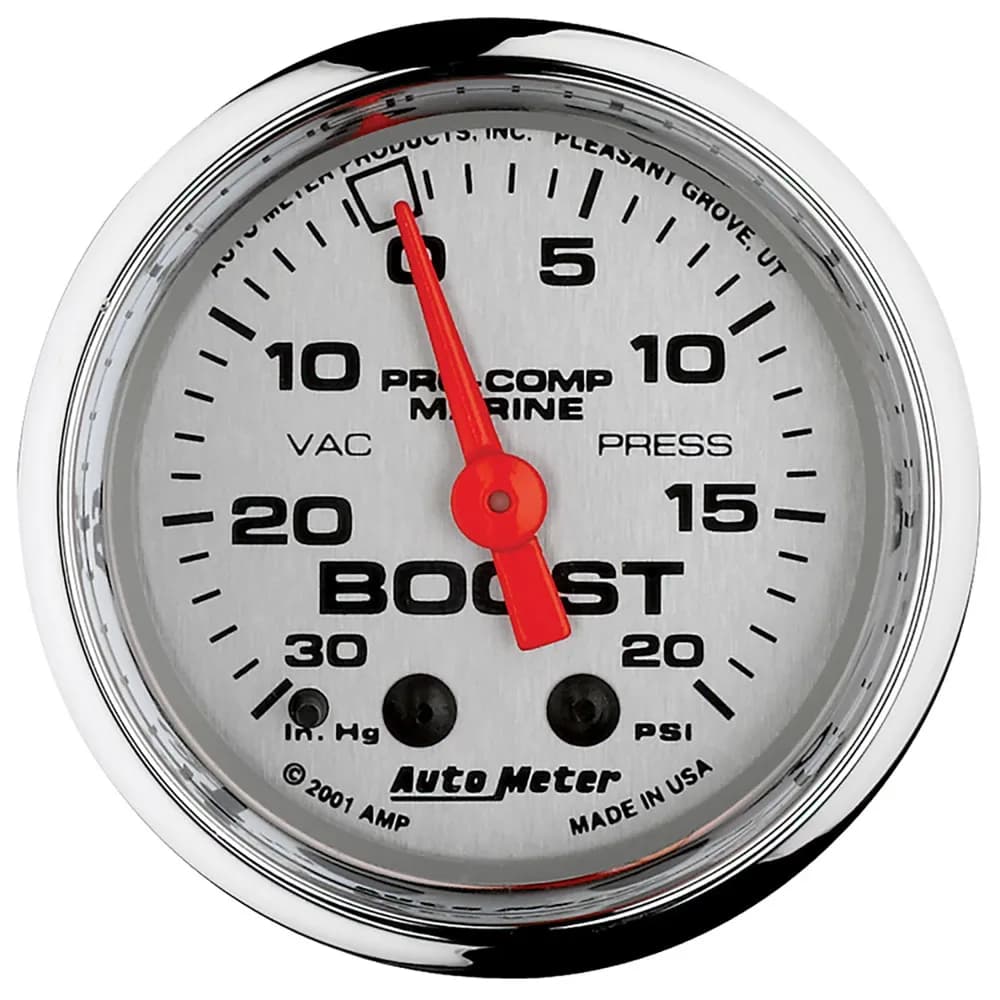 Gauge, Vac/Boost, 2 1/16", 30inhg-20psi, Mechanical, Marine Chrome