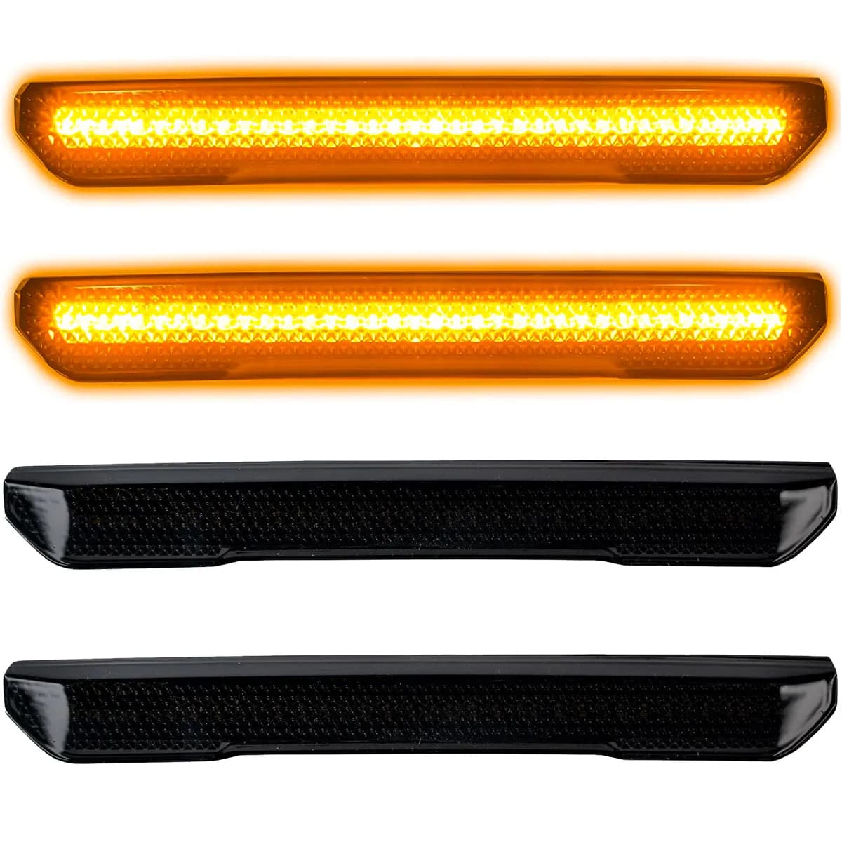 Gmc 20-21 Sierra HD 4th Gen Fender Lenses 4-Piece Set w 4 Amber LED Lights Attn Only Fits Single-Wheel HD Trucks - Smoked Lens w Black Trim