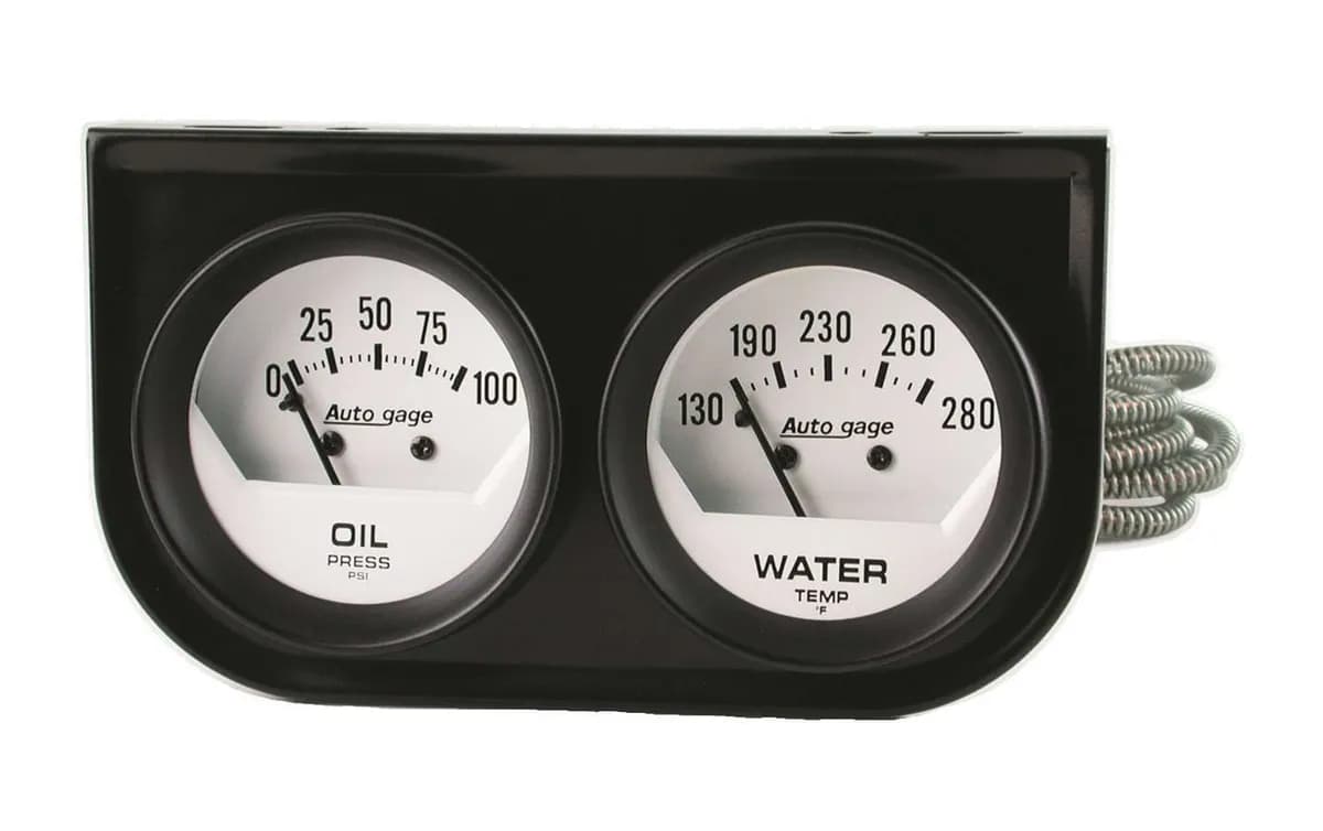 Autometer 2323 Gauge Console, Oilp/Wtmp, 2, 100psi/280?f, Wht Dial, Blk Bzl, Autogage