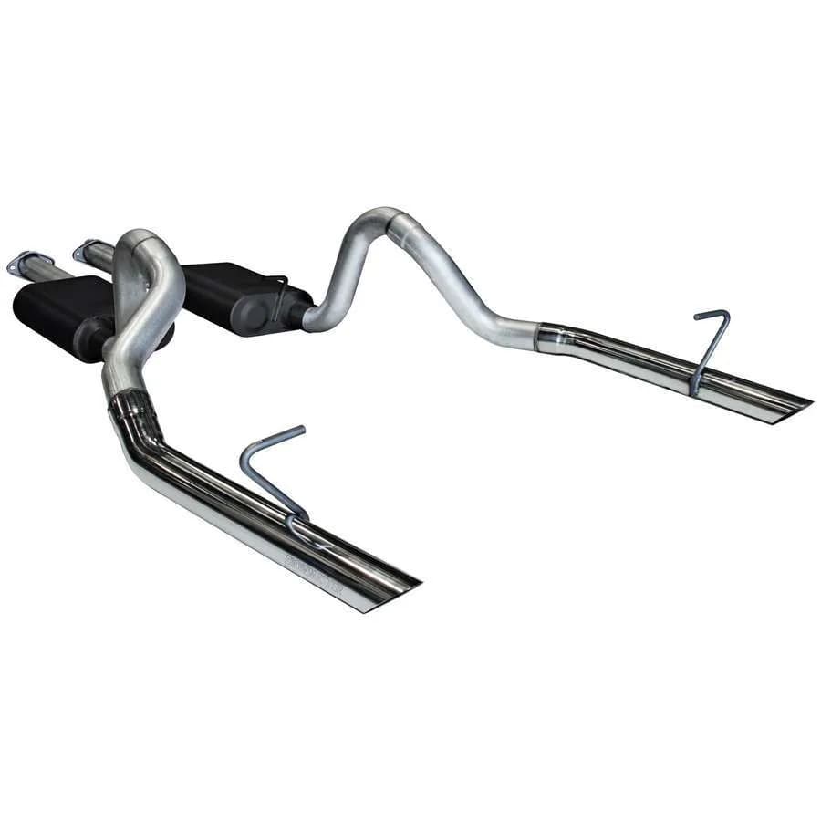 86-93 Ford Mustang LX 5.0L / 86 GT 5.0L 2.50in Outlet Super 44 Series Mufflers Stainless OEM Style Tips American Thunder DOR Mandrel Bent Tubing 16 Gauge Aluminized Steel
