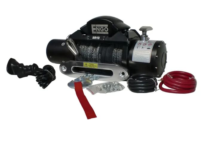 Electric Winch 10,000 LB (4536kg) 12 Volt W/Synthetic Rope Black Satin Finish SR Model ENGO