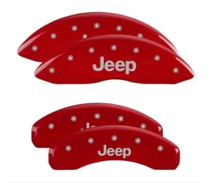 Set of 4 Caliper Covers Front And Rear: Jeep Red Silver Characters