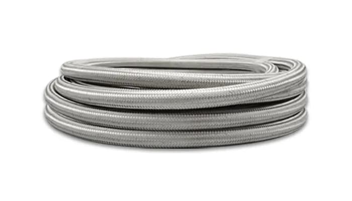 Stainless Steel Braided Flex Hose; -12AN; 0.6875 in. Hose ID; 0.3750 in. Hose OD; 1000 PSI Operating Pressure; 6000 PSI BP; Natural; 5 ft. Roll;