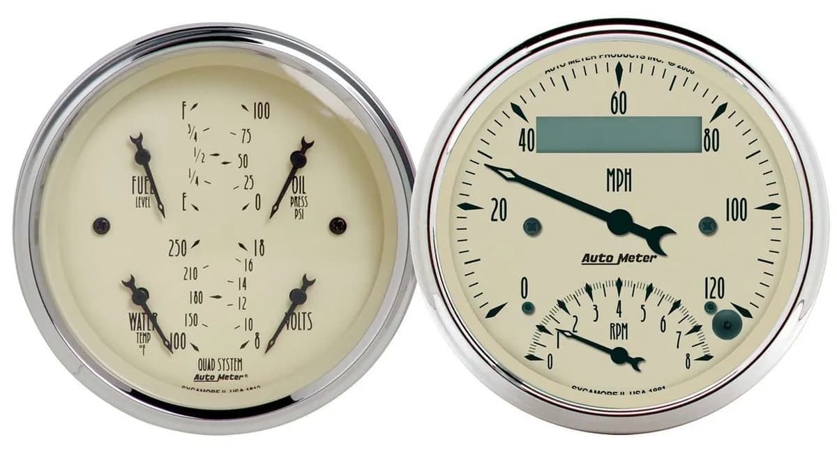 2 Pc. Gauge Kit, 3-3/8 In. Quad & Tach/Speedo, 240-33 o, Antique Beige