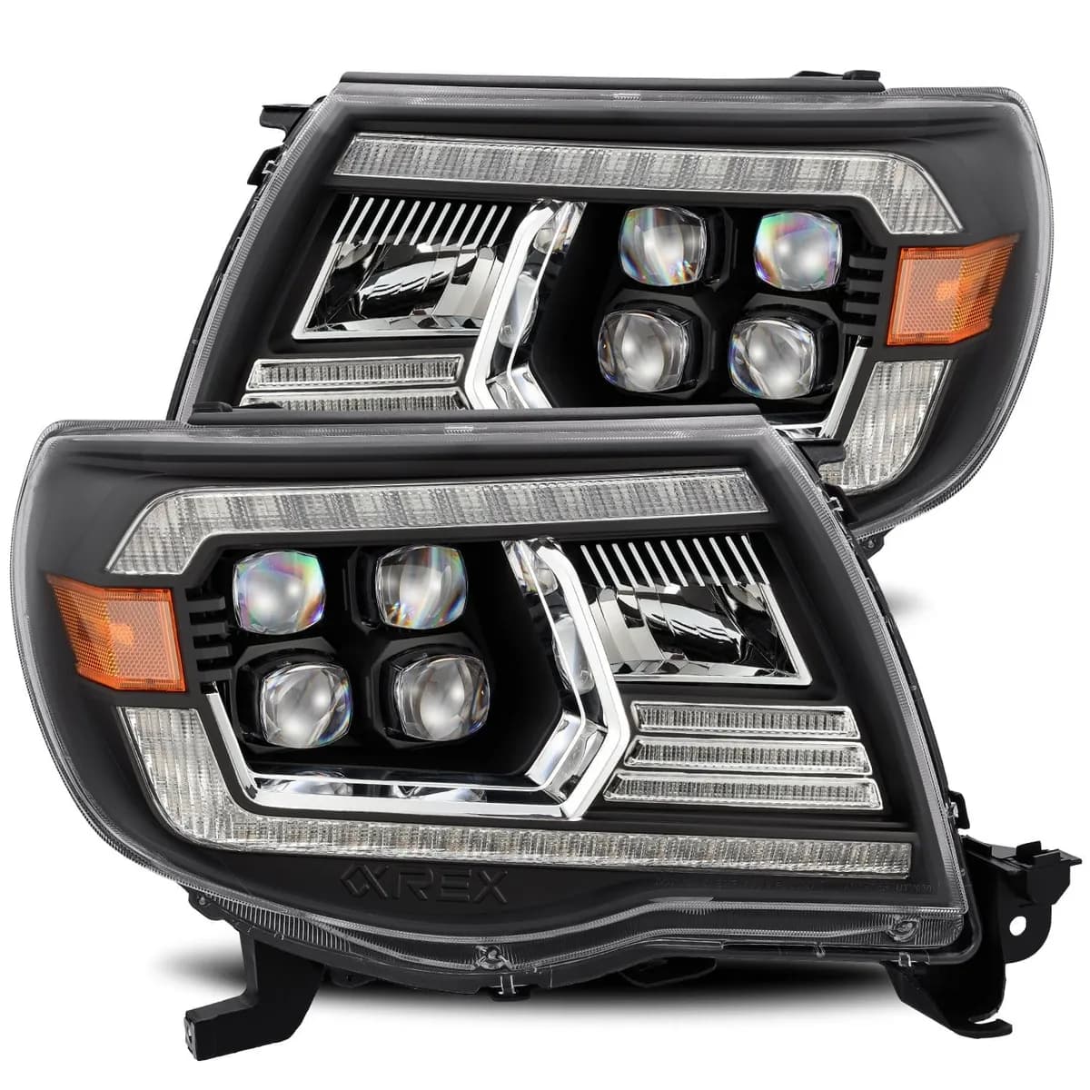 LED Projector Headlights Plank Style Design Alpha Black Lens w Activation Light and DRL Toyota Tacoma 2005-2011