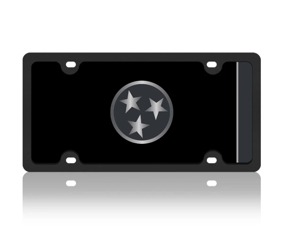 Tenn State Flag Blacked Out Carbon Steel License Plate Blk w/ Blk Mirror