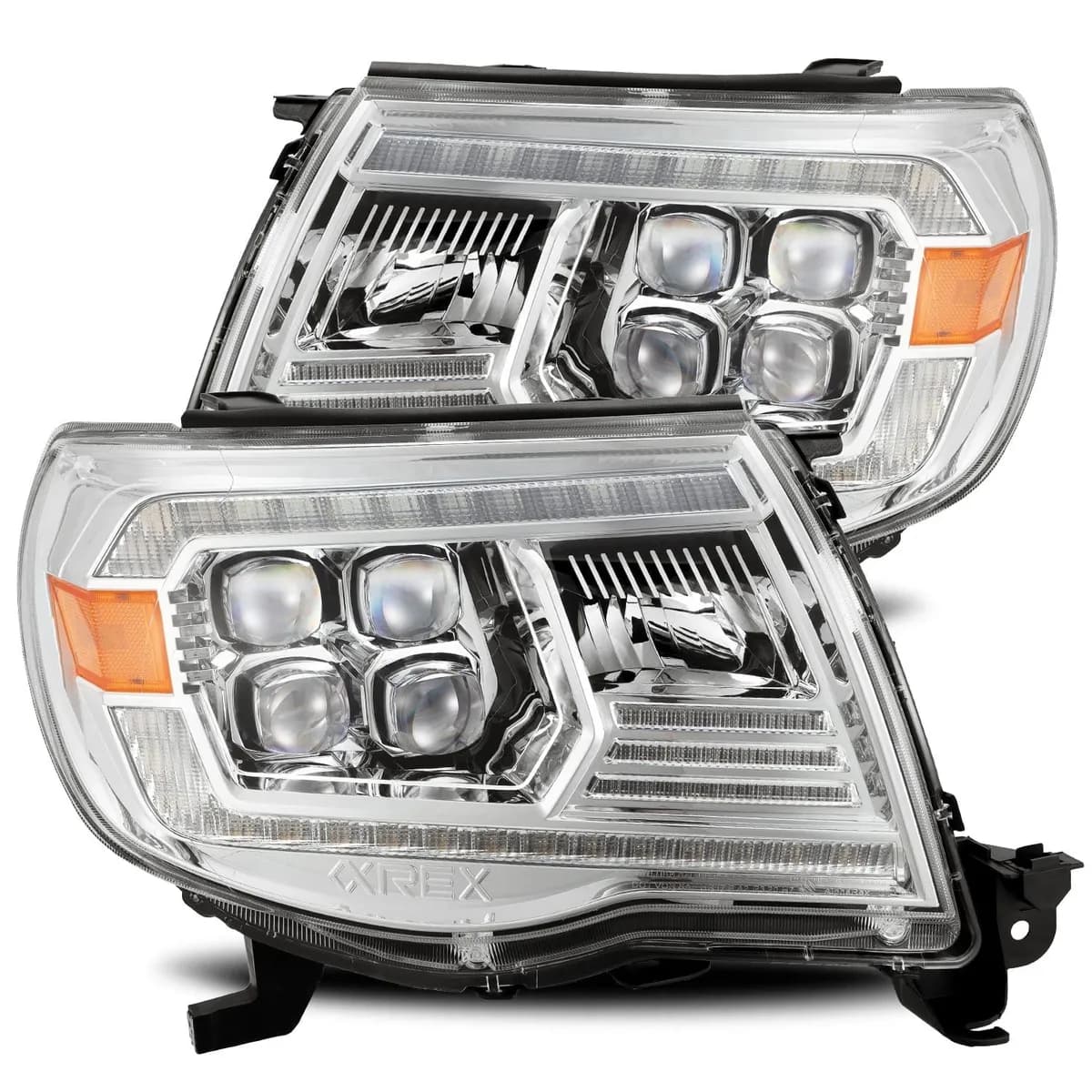 LED Projector Headlights Plank Style Design Chrome Lens w Activation Light and DRL Toyota Tacoma 2005-2011