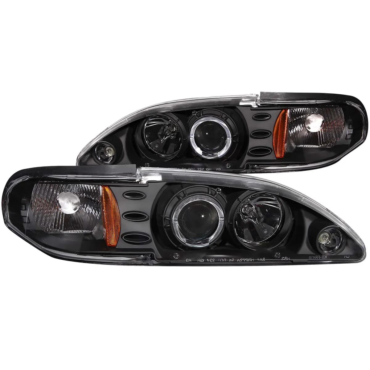 Projector Headlight Set w/Halo; Clear Lens; Black Housing; Pair; 1 pc.;