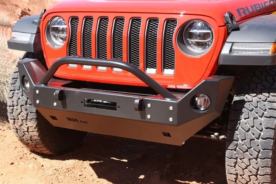 Rock Hard 4x4 Patriot Series Mid Width Front Bumper with Lowered Winch Plate, Aluminum - JT/JL