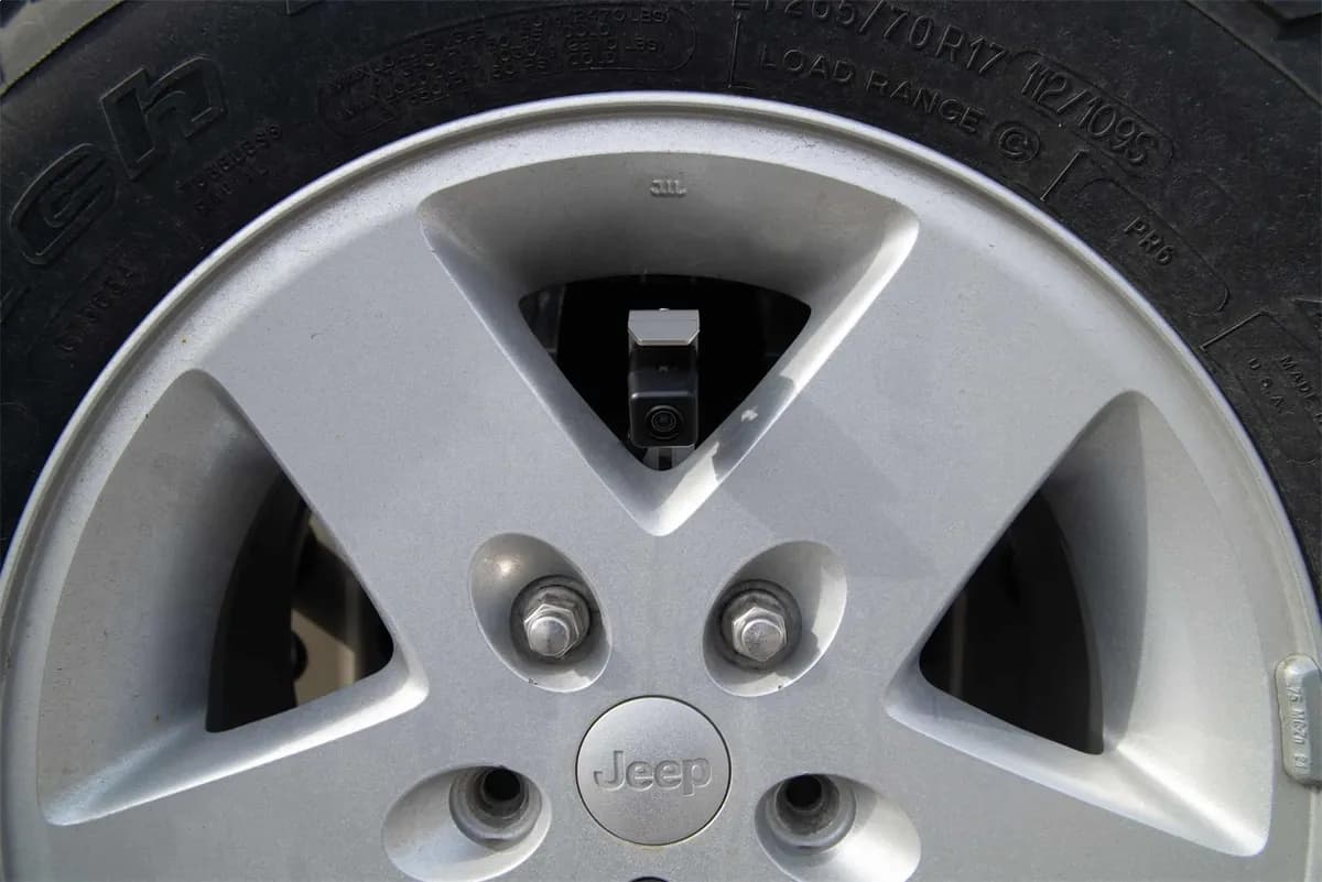 SummitView™ For Jeep® Rear Vision Camera w/OEM Grade Camera; Includes Flash Module For 6.1 in. Factory Display; Exclusive Stainless Steel Rear Tire Mount; No Parking Gridlines;