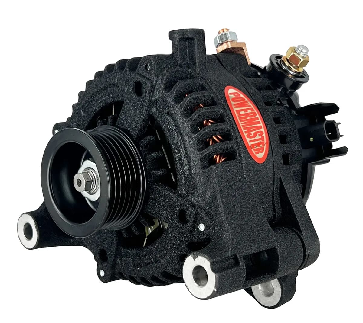 Alternator; Denso; 180 Amp; 6 Groove Solid Pulley; Wrinkle Black Finish;