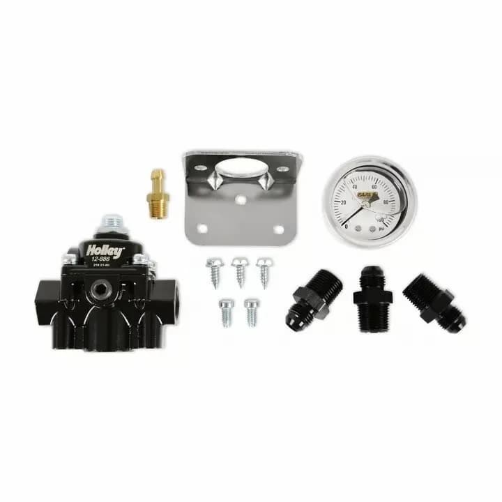 Die Cast EFI Bypass Fuel Pressure Regulator Kit 1560 PSI Fittings & Guage Incl