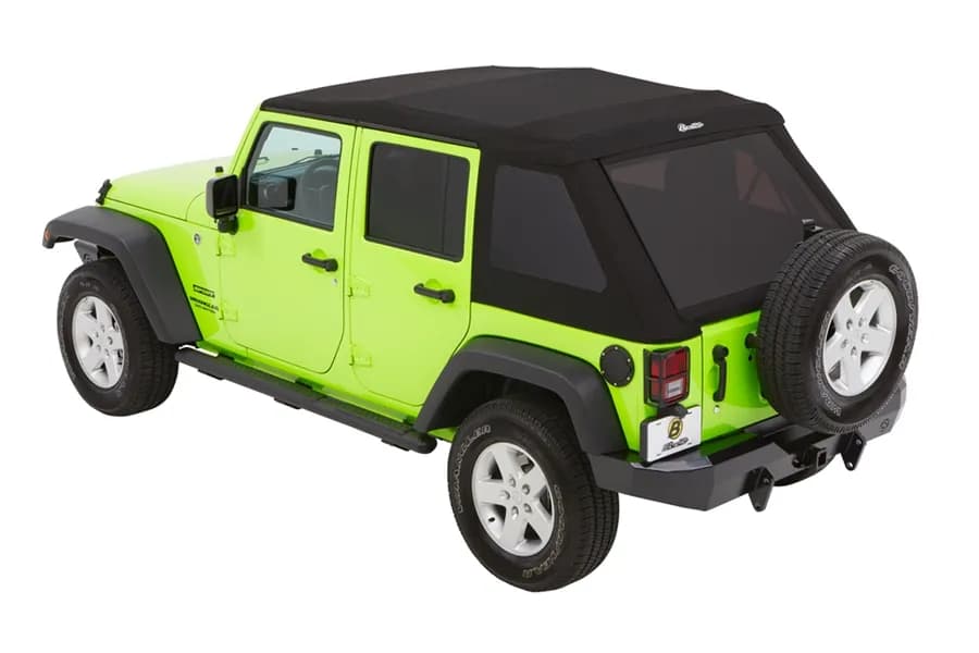 Jeep Wrangler Trektop Glide Slantback Soft Tops For Jeep 2007-2018 Wrangler JK 4 Door Black Premium Twill Bestop
